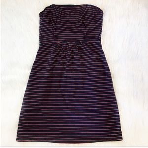 Fossil Strapless Striped Dress Navy Red XS